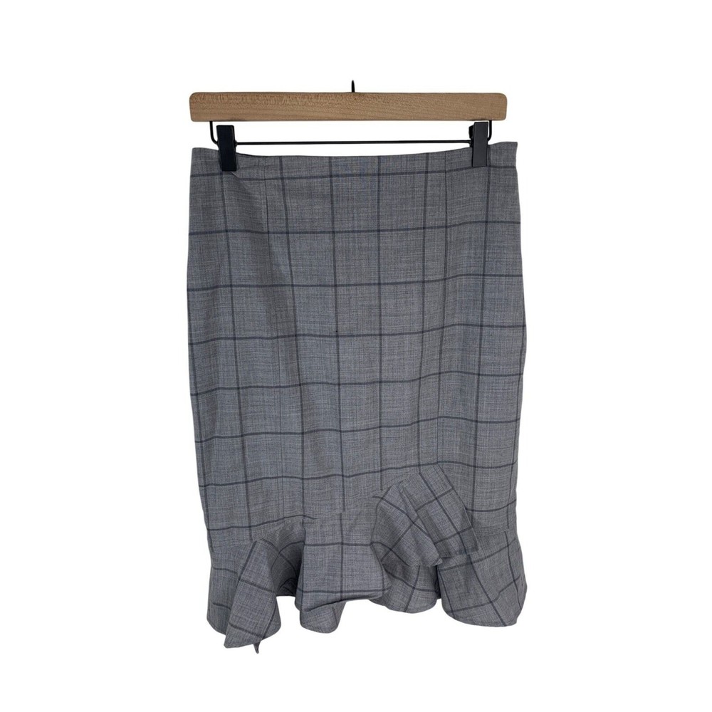 Banana Republic Gray Plaid Ruffle Hem Skirt - Womens Size 6