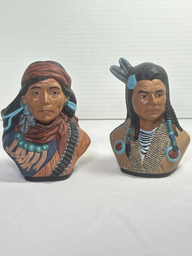 Vintage 1993 Ceramic Native American Hand Painted 4 1/2 Inches Tall Figures