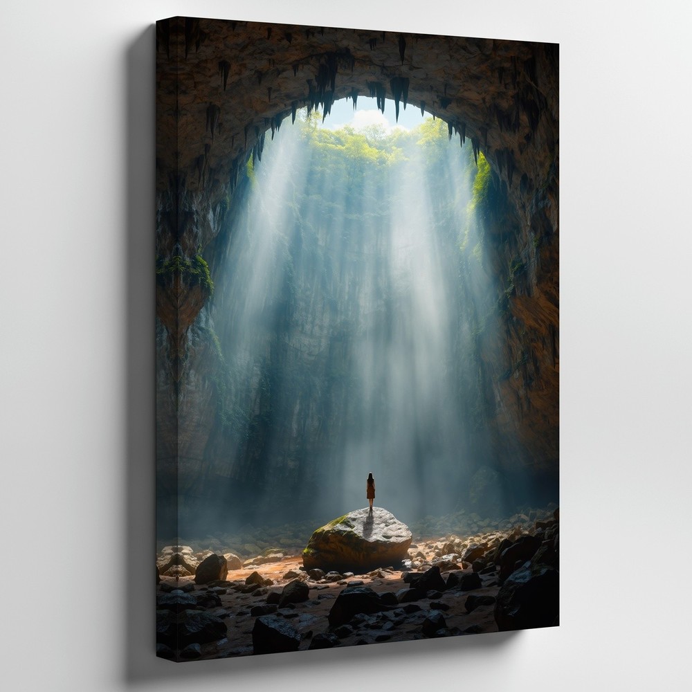 Solitary Figure Stands On A Large Rock Within A Wall Art Canvas Print Home Decor