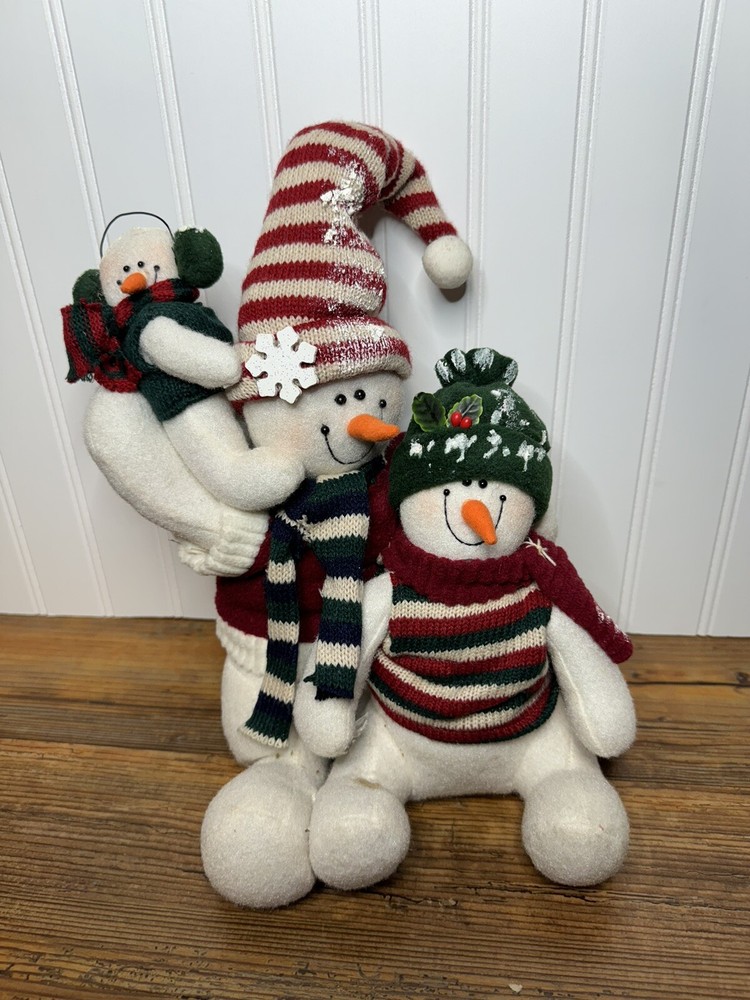Rustic Snowman Family Tabletop Plush Holiday Christmas Winter Decor