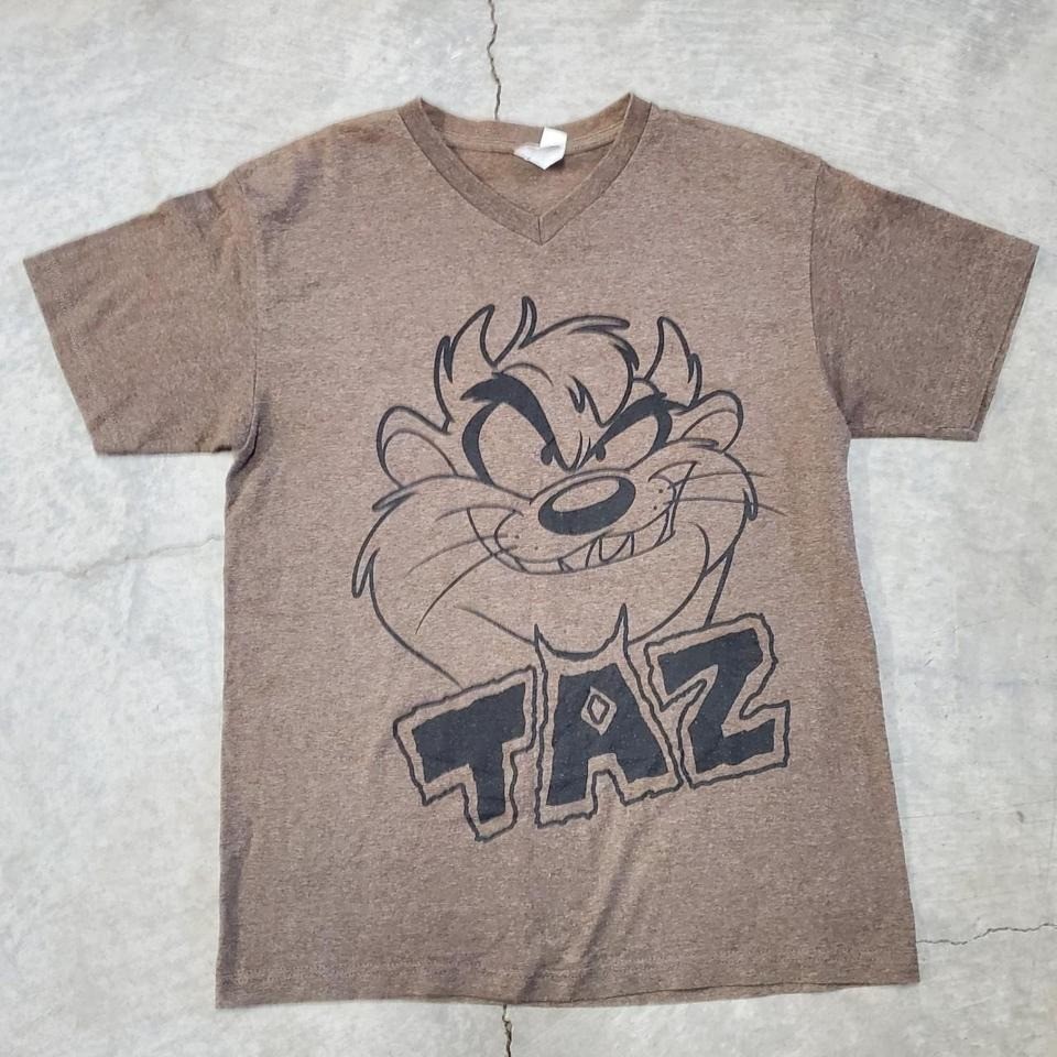 Vintage Brown V Neck Taz Tazmanian Devil Looney Tunes Graphic T-Shirt