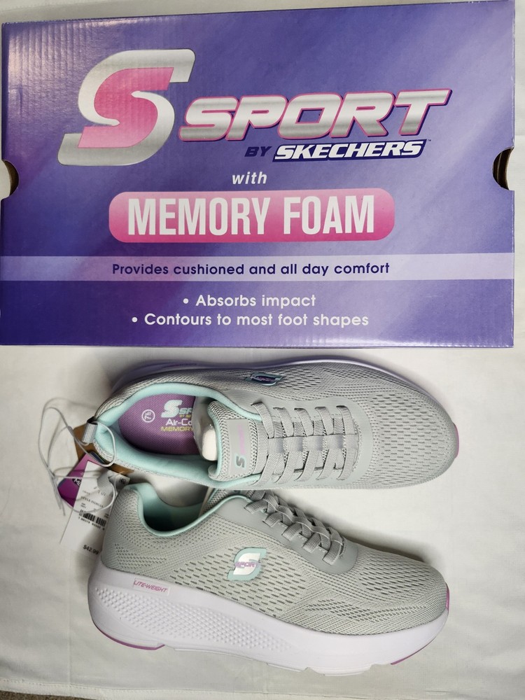 Women's Sketchers Sport Memory Foam Grey & Sea Foam Green NIB #470