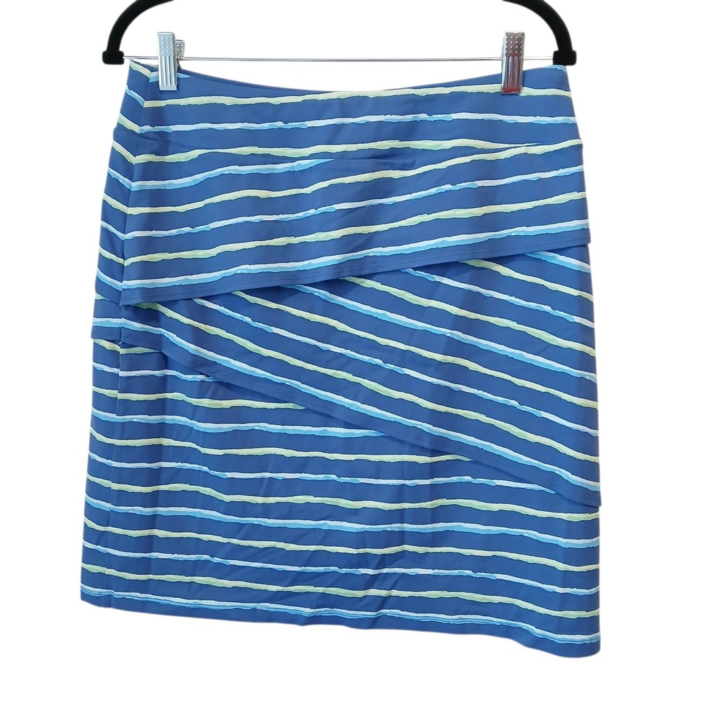 J. McLaughlin Blue Colorful Stripe Tiered Catalina Cloth Nicola Short Skirt Sz M