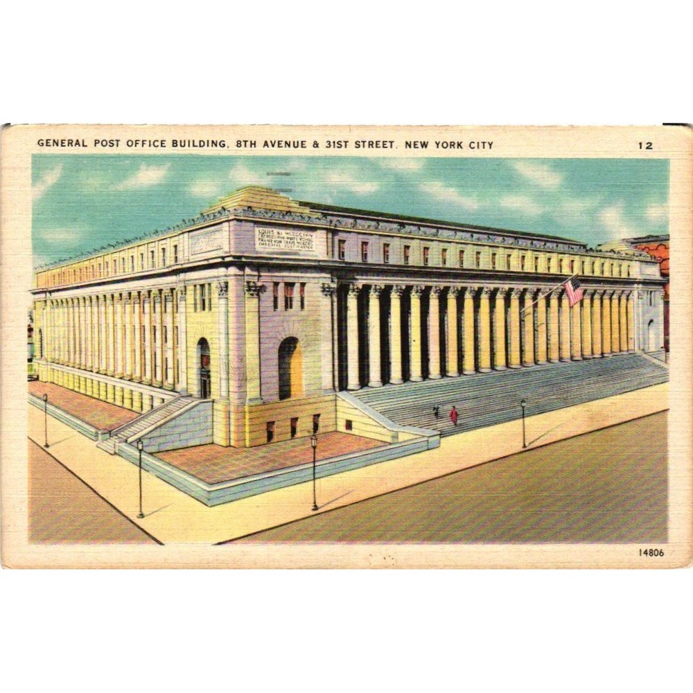 Vintage 1947 NYC General Post Office Building Linen Postcard New York City 14806