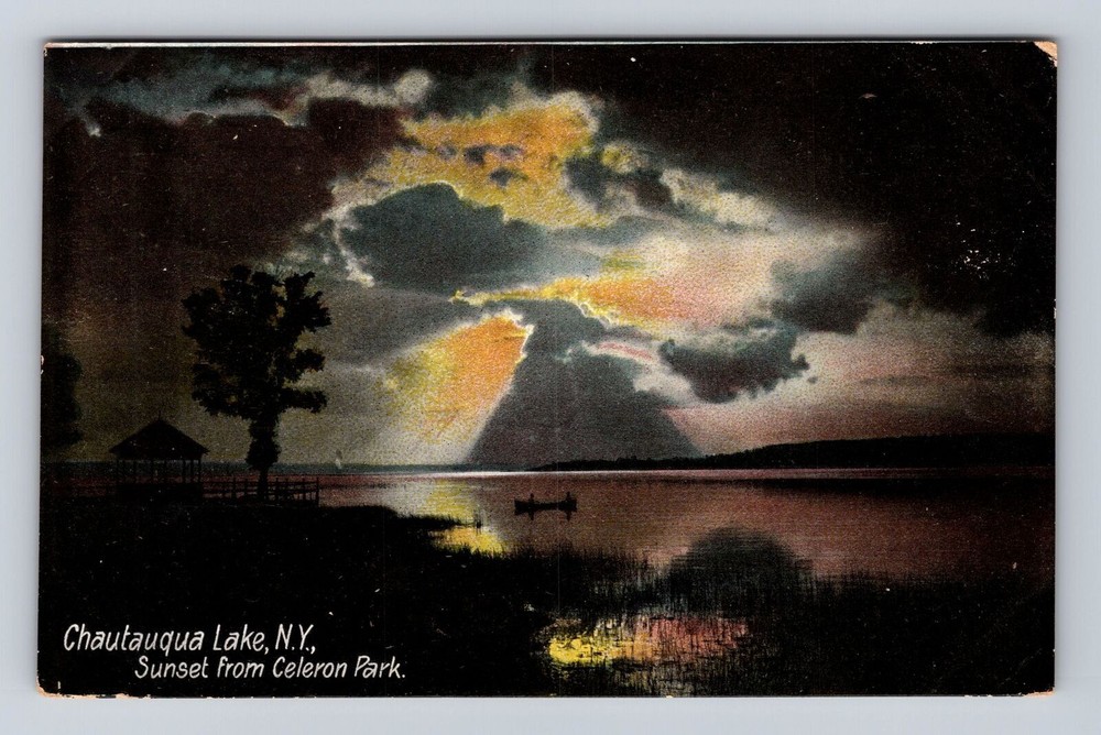 Chautauqua NY-New York, Sunset on Chautauqua Lake, Antique Vintage Postcard