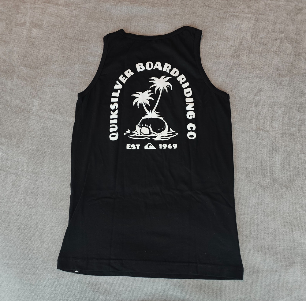 Quiksilver Boys Graphic T-Shirt Youth M Skull Palm Muscle Tank Top Cotton Crew