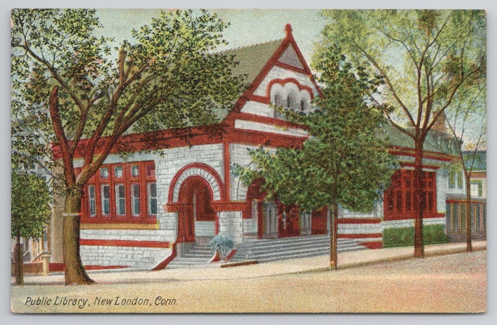New London, Conn. Public Library Postcard c.1910 Metropolitan News Germany