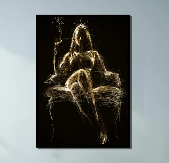 Modern Abstract Golden Light Figure Canvases - Premium Framed Illuminated Art-image