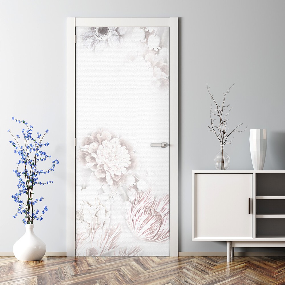 White Vintage Floral Art Bubble Free Door sticker Canvas Texture Peel and stick