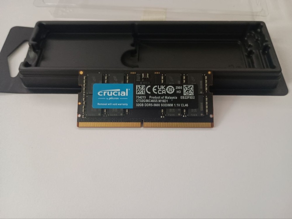 Crucial 32GB DDR5 RAM, 5600MHz (5200-4800MHz) Laptop,SODIMM 262Pin(Sold as is*)