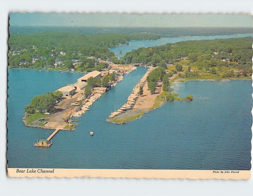 Postcard Aerial View Bear Lake Channel Michigan USA