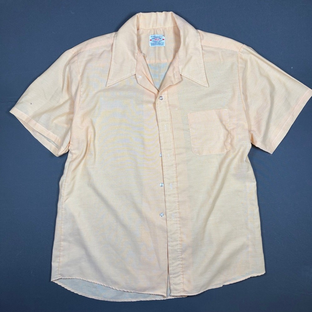 Donlin Vintage Peach Short Sleeve Button Up Shirt Mens XL USA Made 70s Pastel