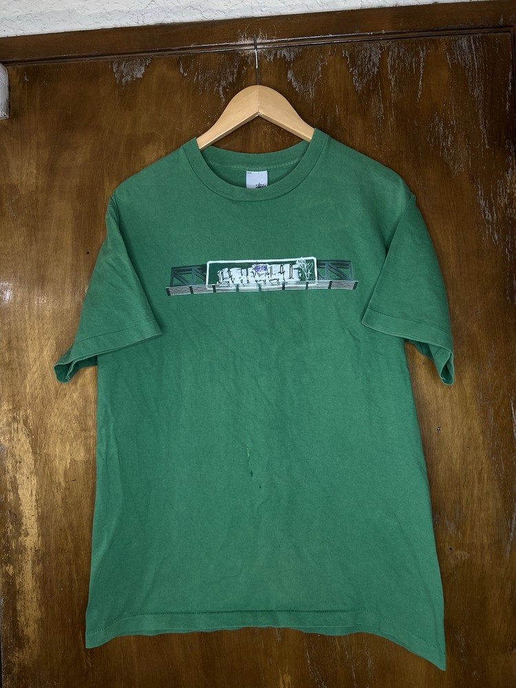 Vintage 90s Stussy Los Angeles Freeway Graffiti Green T Shirt Single Stitch