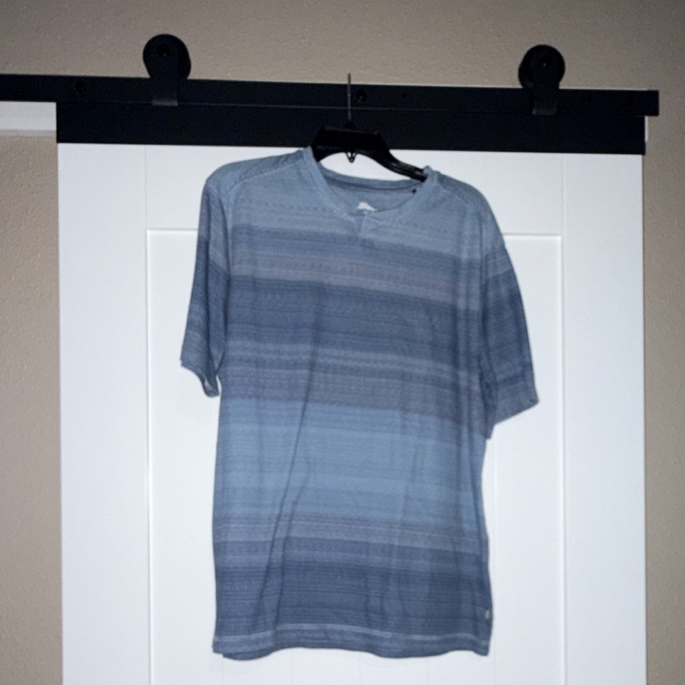 Tommy Bahama Blue Cotton V-Neck Short Sleeve Striped Men's T-Shirt M