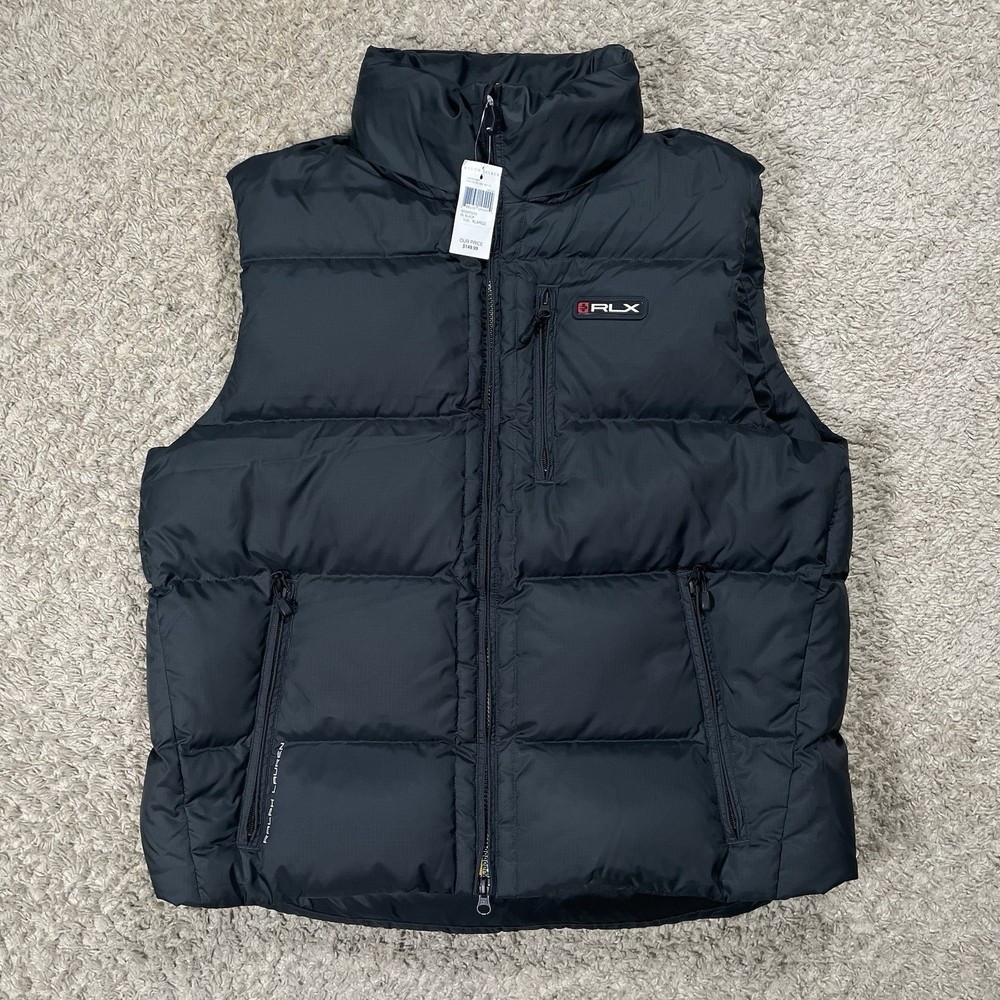 RLX Ralph Lauren Men's Puffer Vest Size XL Down Feather Full Zip NWT Black