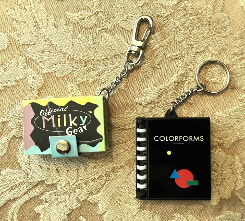 Vintage Miniature Colorforms & Milky Gear Black Paper Notebook Keychains