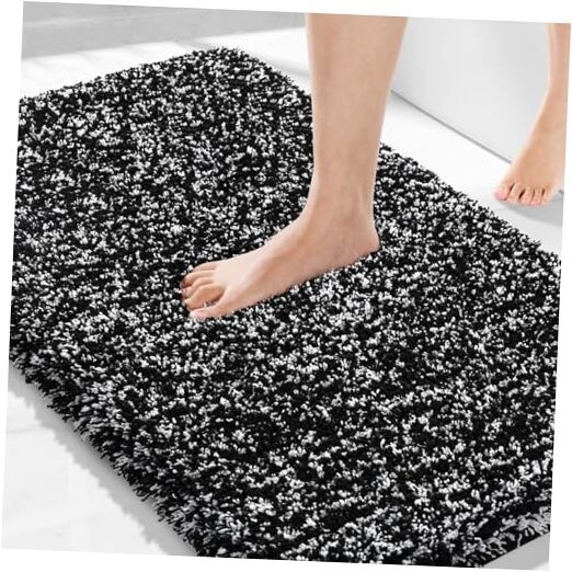 Non-slip washable 36x24 ultra soft black and white bathroom rug