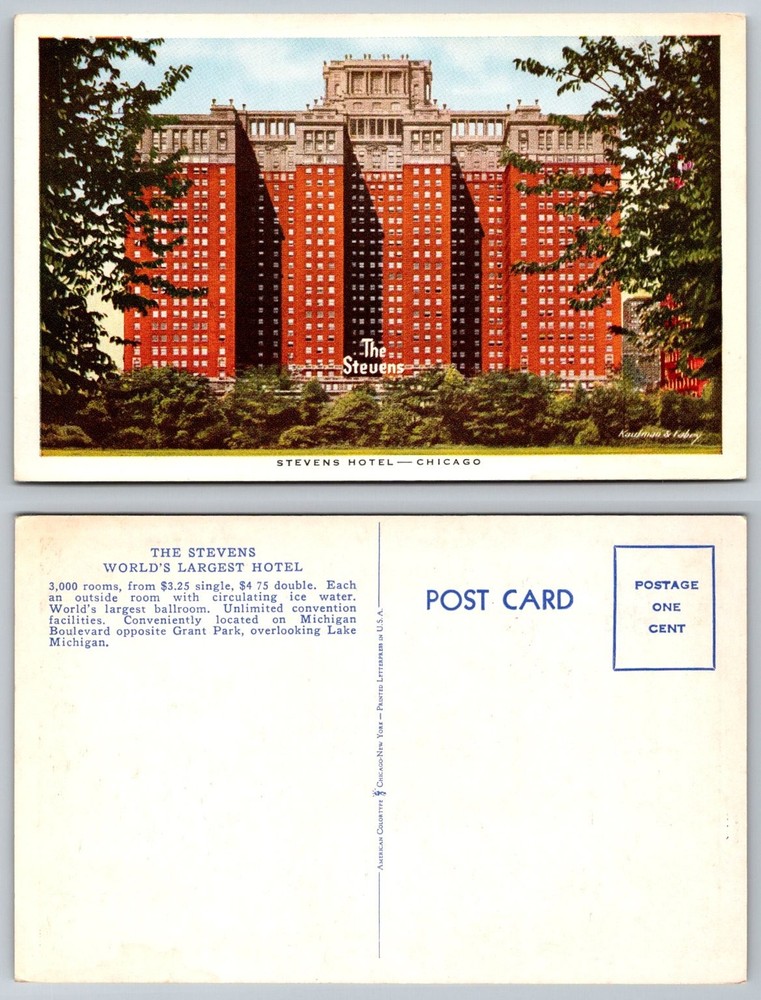 Stevens Hotel Chicago Postcard World's Largest Michigan Ave Grant Park