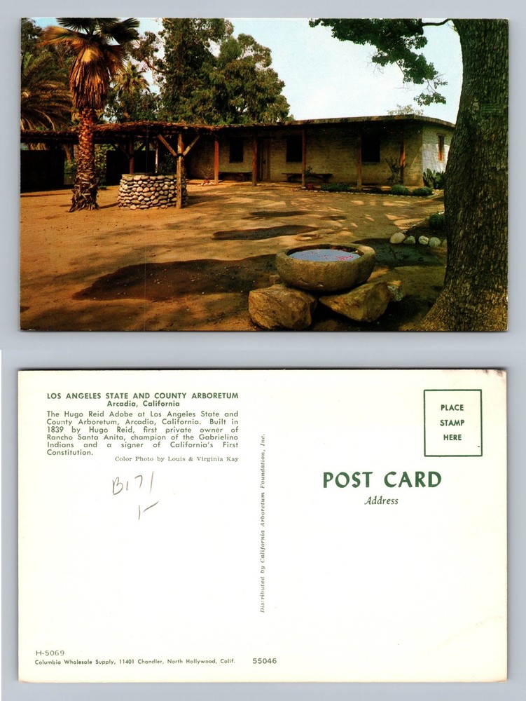 Arcadia, CA-California, Hugo Reid Adobe Courtyard PC Vintage Postcard