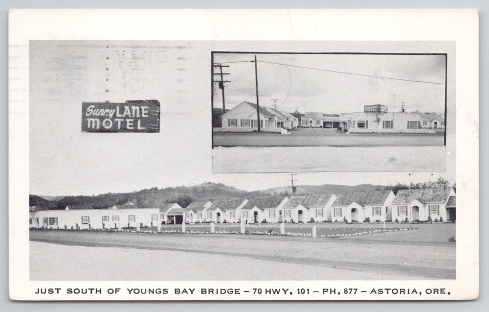 1959 Sunny Lane Motel Astoria Oregon Vintage Postcard Hwy 101 Photo Print Style