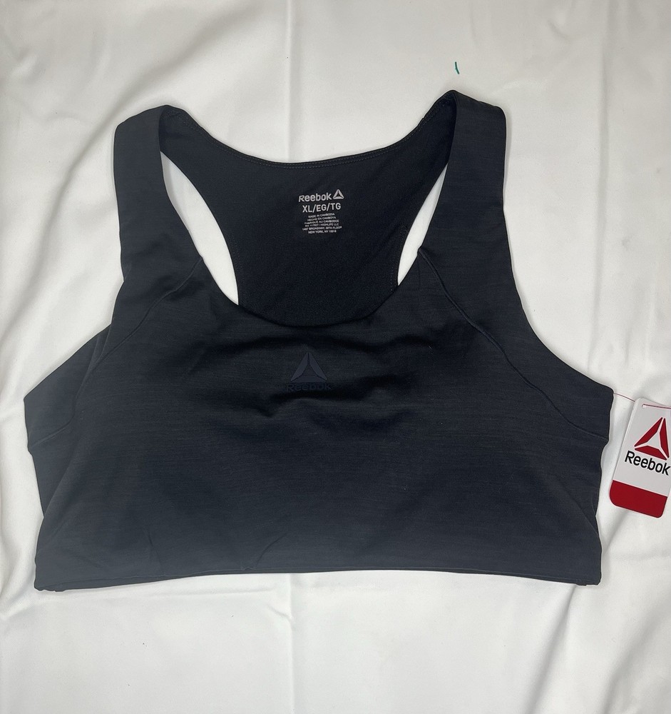 Reebok Women XL Sports Bra Medium Support Moisture Wicking Black Logo