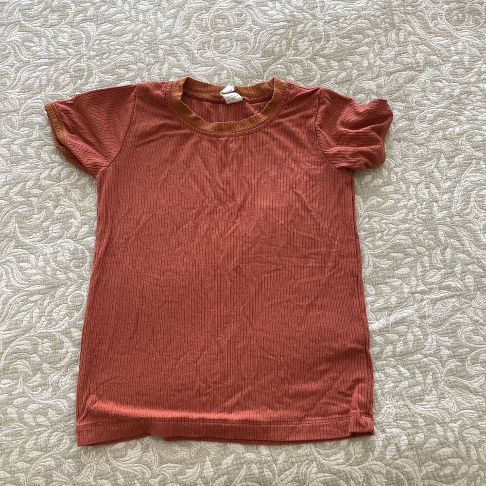 Kate Quinn Girls Ribbed T Shirt Orange Size 5T Stretch Soft Modal