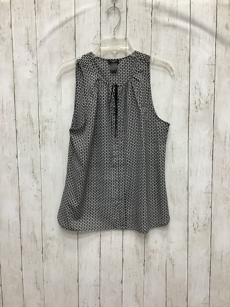 Ann Taylor Black & White Geometric Sleeveless Tie Front V-Neck Blouse - Size M