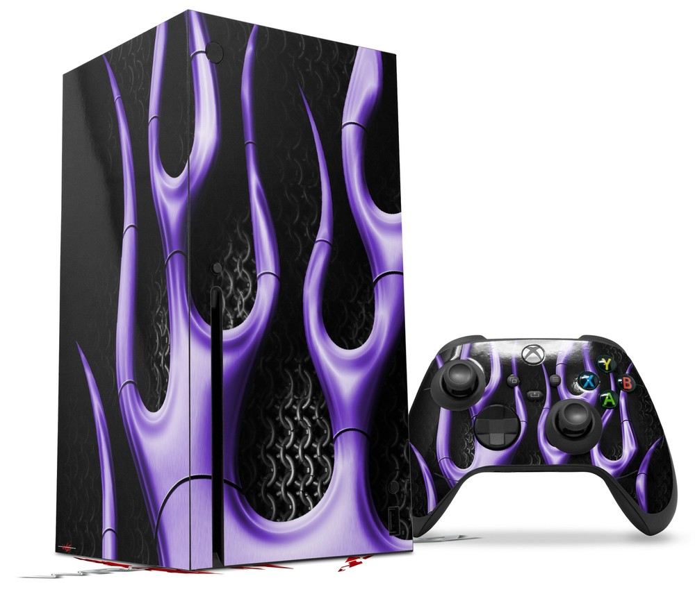 Skin Set for XBOX Series X Metal Flames Purple