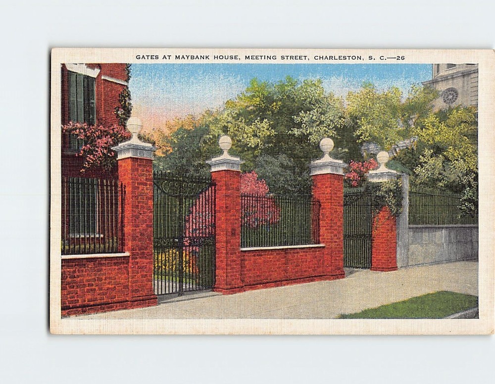 Postcard Gates Maybank House Meeting Street Charleston South Carolina USA