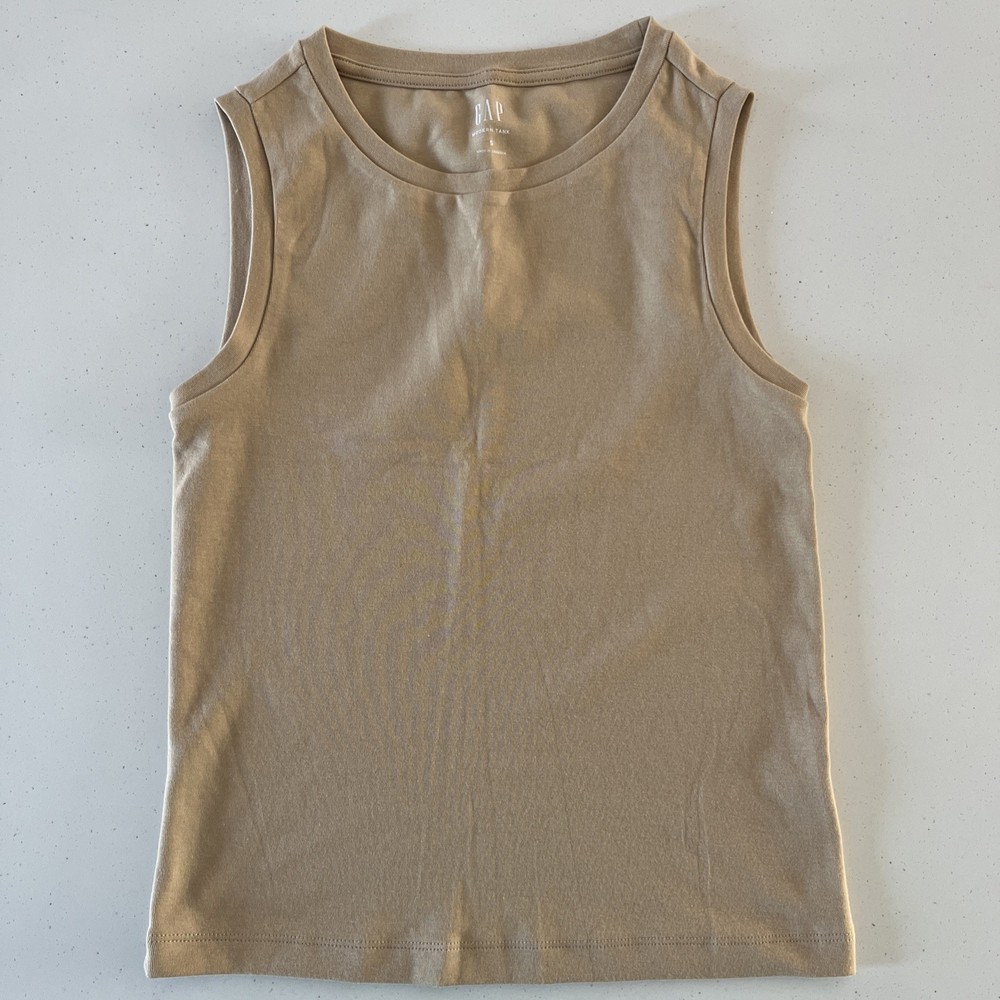 Women’s Gap Modern Tank, Crew Neck, Sleeveless, Tan, Size Small