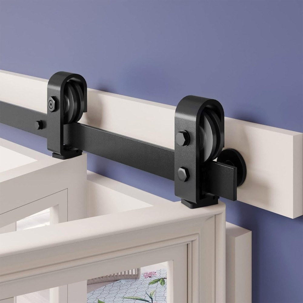 Black Sliding Barn Door Hardware Kit for 117cm Folding Double Closet Doors