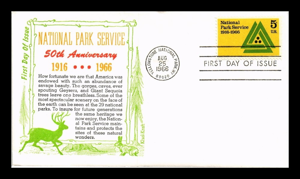 Dr Jim Stamps Us Cover National Park Service 50Th Anniversary Fdc Khol Kraft