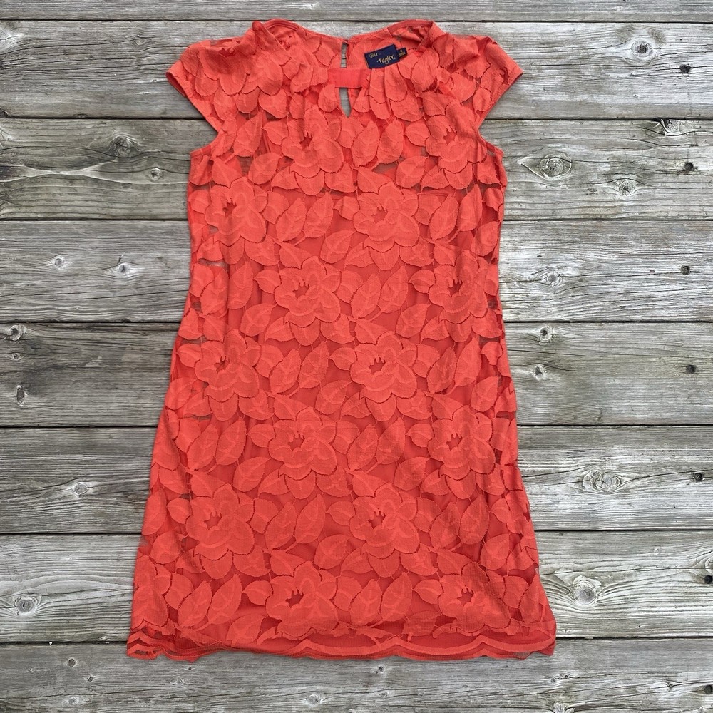 Just Taylor Women's Floral Short Sleeve Sheath Dress Size 6 Red