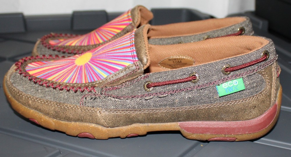 Twisted X*Cell Sole Leather Driving Mocs*Slip-On Shoes*Brown*Colorful*Mens 10 M