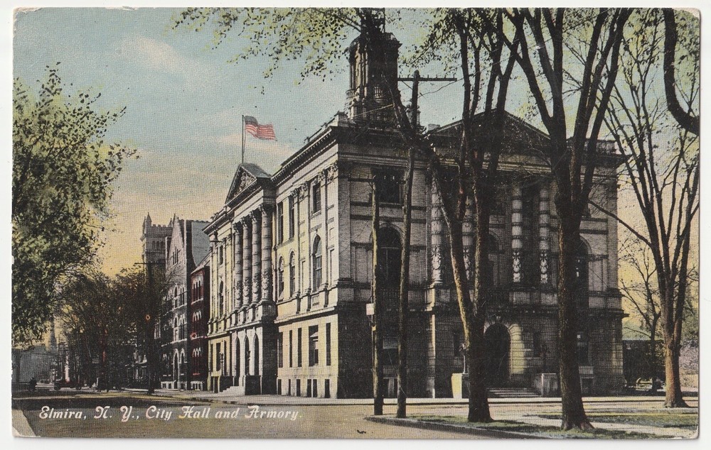 c1908 Elmira New York City Hall & State Armory Church Street Antique NY Postcard