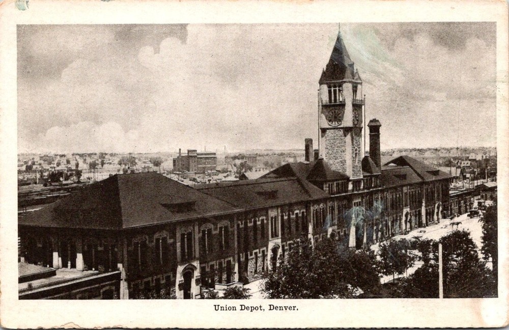 c1920 High View of the Union Railway Depot Denver Colorado Vintage Postcard