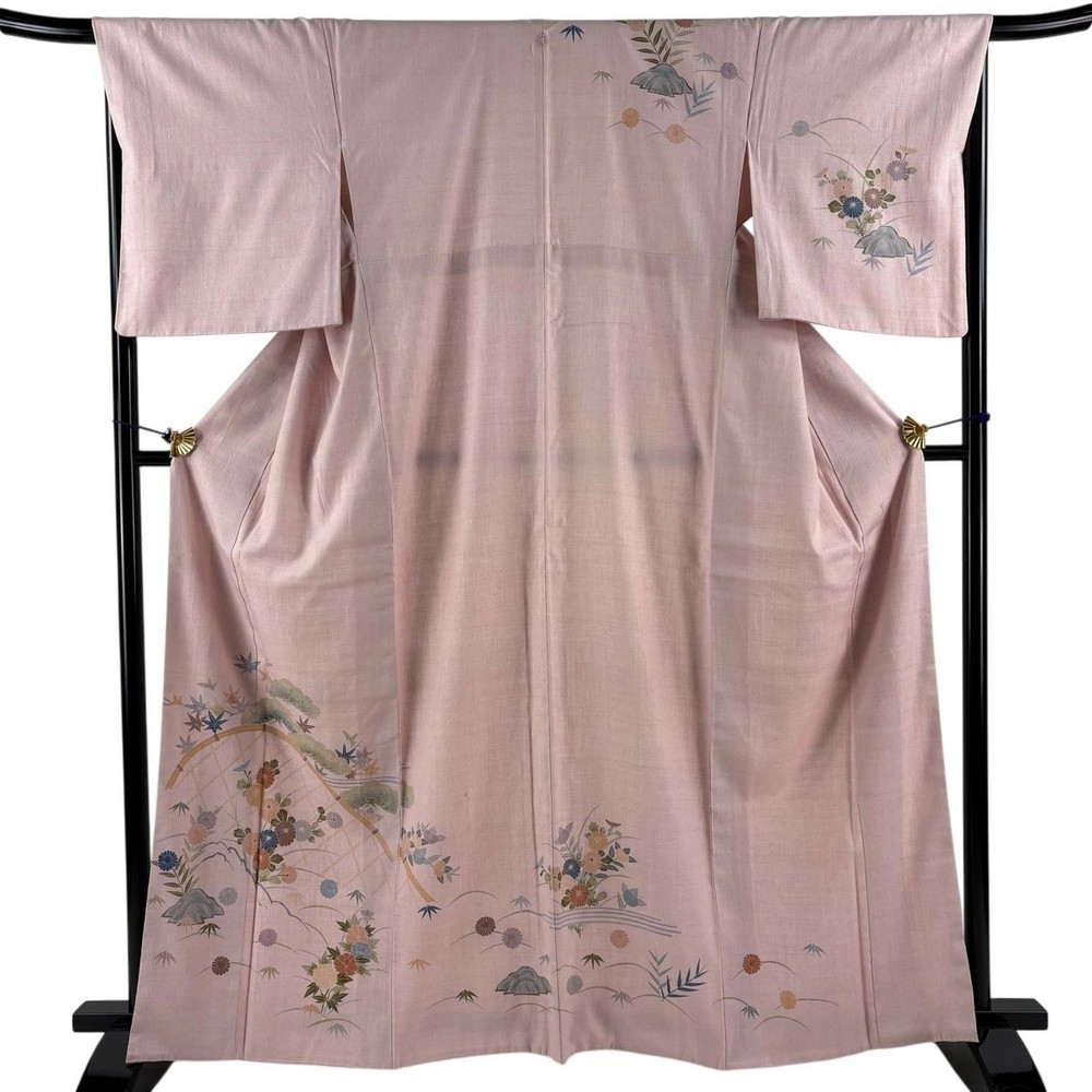 Pink Silk Homongi Kimono M Used Length 164.5cm Sleeve 67cm Pongee Fabric