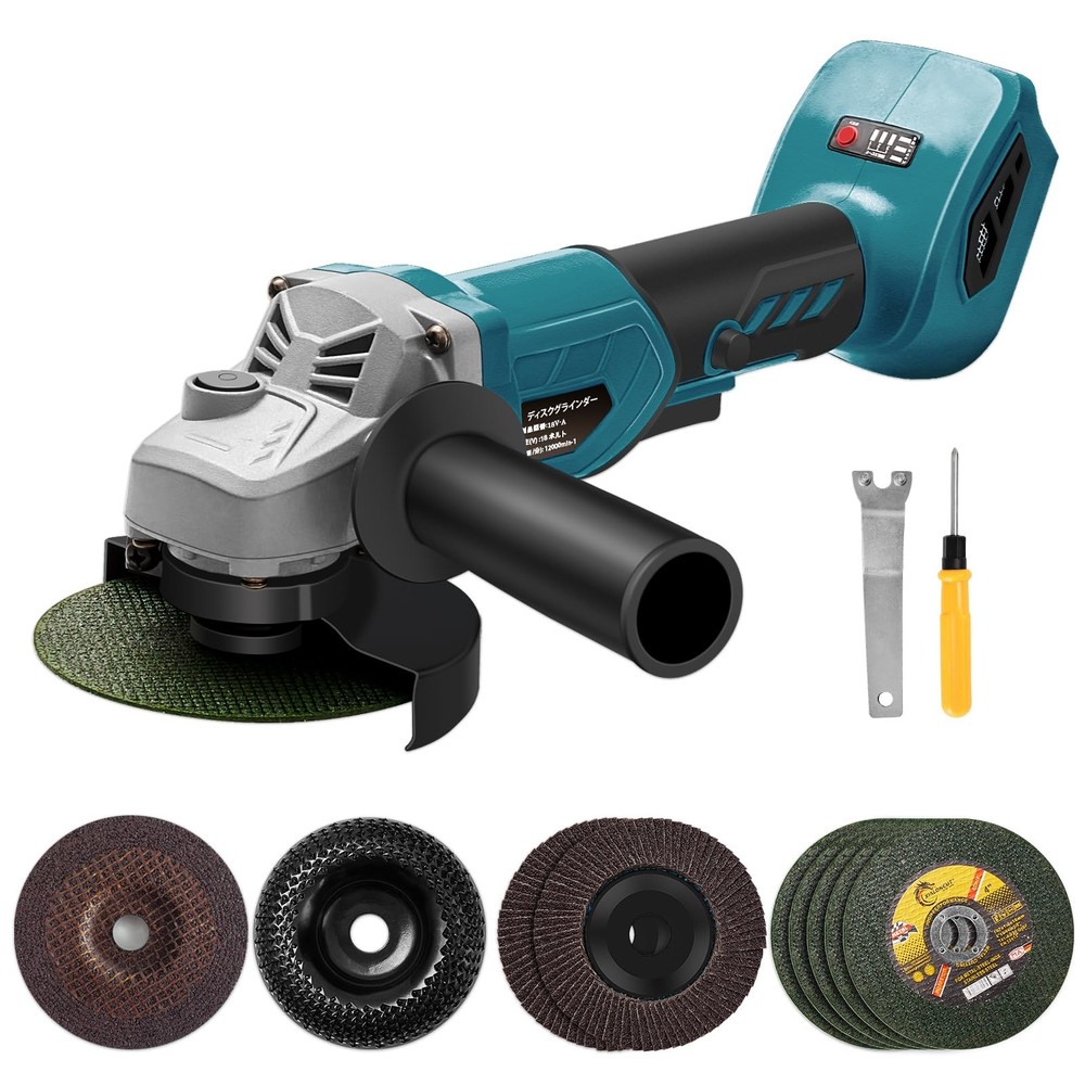 18V/21V 4-Inch Cordless Angle Grinder with 9 Accessories