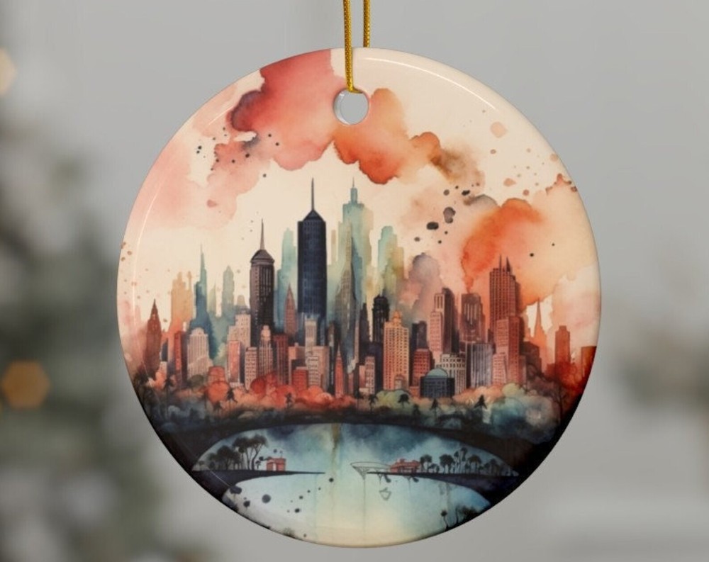 New York City Personalized Travel Ornament Watercolor City Ornament Elegant