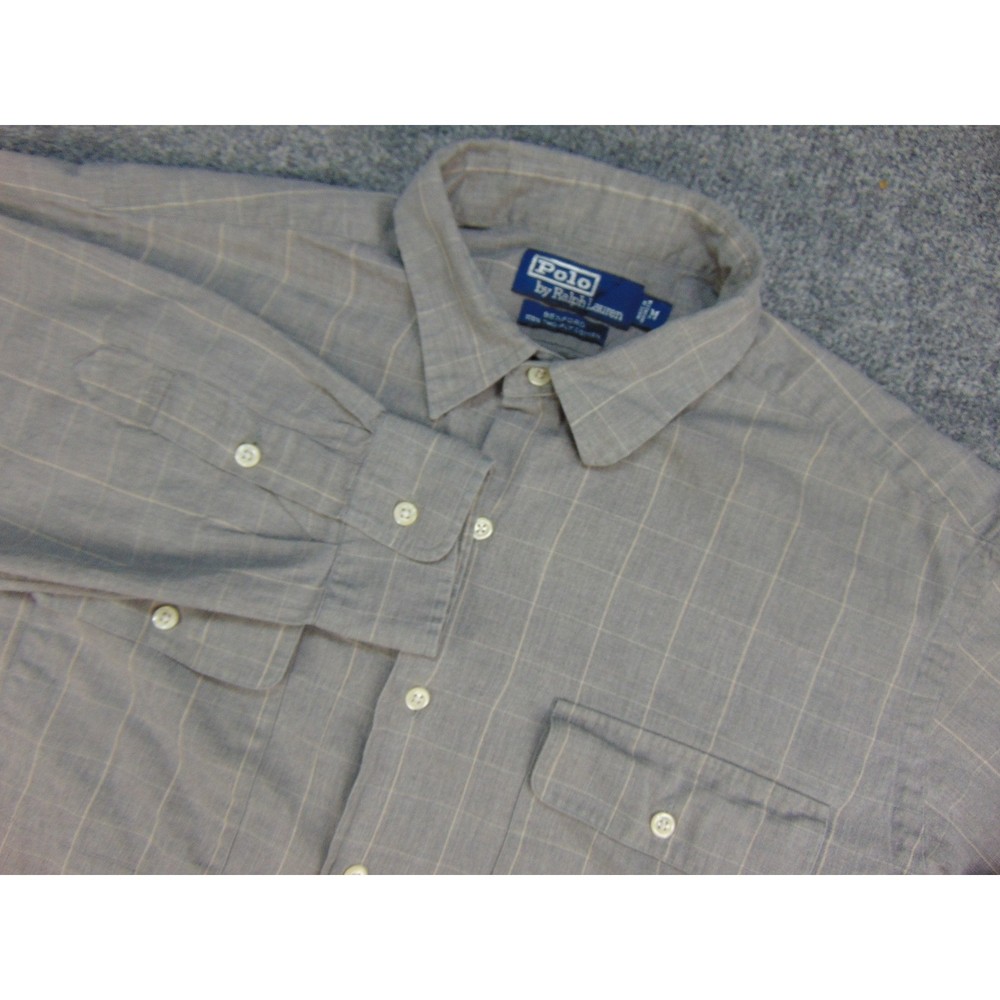 Polo Ralph Lauren Shirt Mens Medium Benford Gray Plaid Long Sleeve Button Down