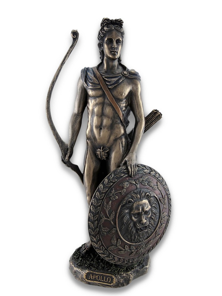 Bronzed Statue of Apollo Greek God with Bow and Shield