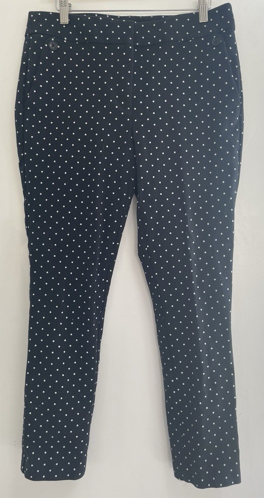 Loft Women's Marisa Skinny Small Polka Dot Cotton Blend Stretch Pants Black Sz 8