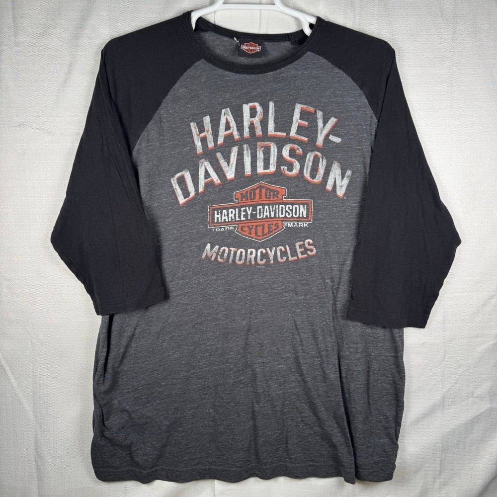 Harley-Davidson Monterey California Raglan 3/4 Sleeve T-Shirt Grey Blak Mens 2XL
