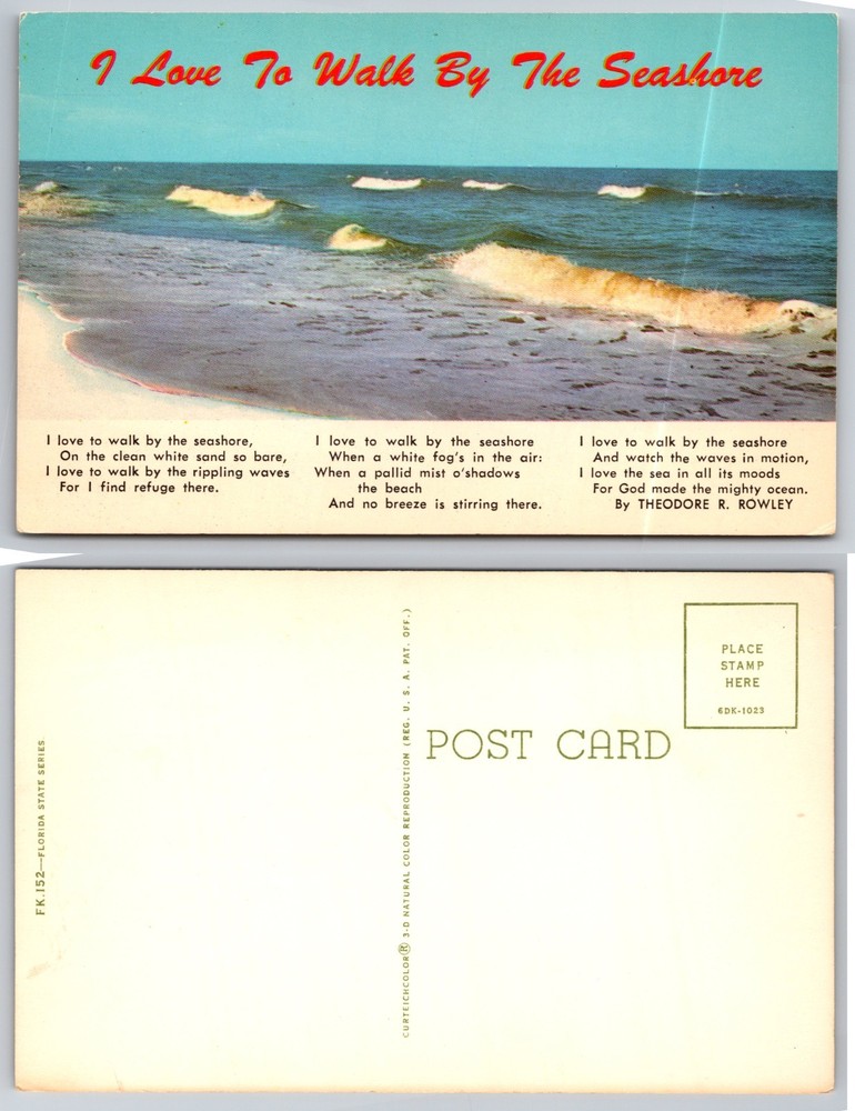 I Love To Walk By Seashore Poem Ocean Waves Postcard