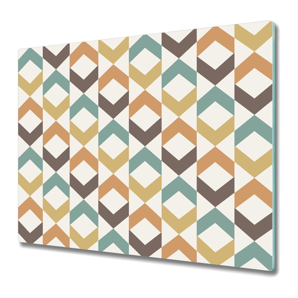 Glass Kitchen Chopping Board Retro abstract shapes muted Colours vibrant 60x52