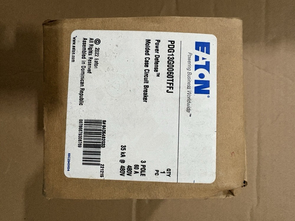 Eaton Power Defense PDG1 Circuit Breaker 60A 3 Pole 480V Trip Indicator