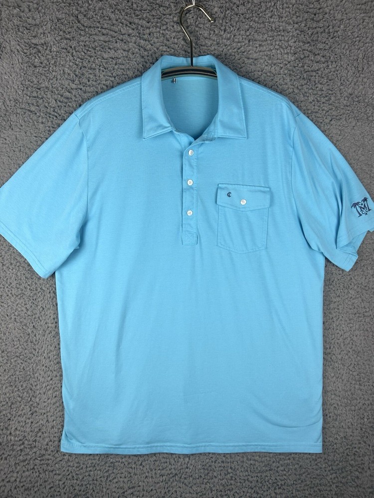 Criquet Polo Shirt Men's XL Blue Cotton S/S Flap Pocket Logo Golf Tennis Casual