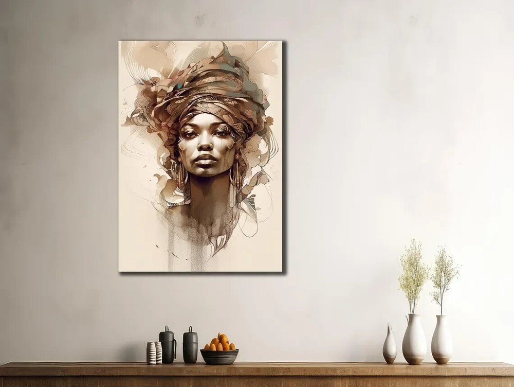Brown African Woman Face Art Stunning Unframed Canvas Print Australian Wall Art