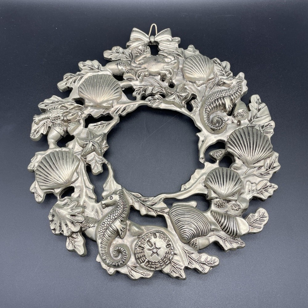 Vtg International Silver Co Seashell Ocean Marine life Wreath Trivet Beach Decor
