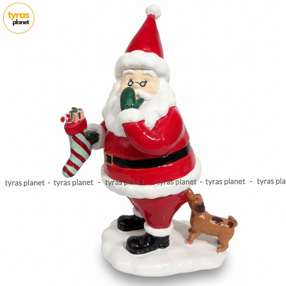 Santa Claus Figurine Quiet Pose Dog Biting Pants Christmas Holiday Table Decor